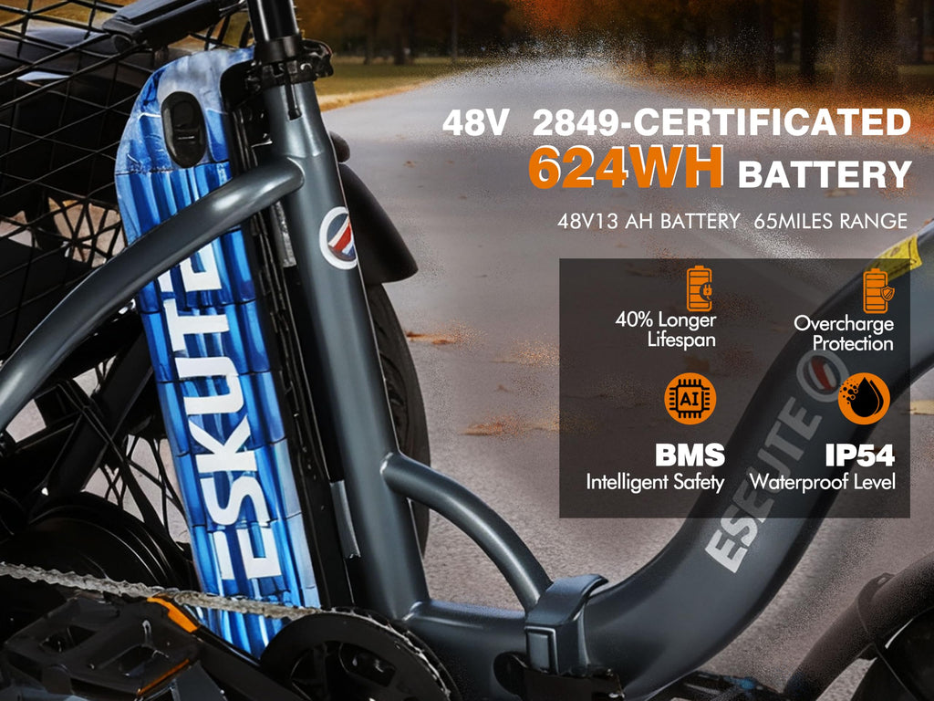 Electric Tricycle Bike 1200W Folding 3 Wheel Bicycle M46262