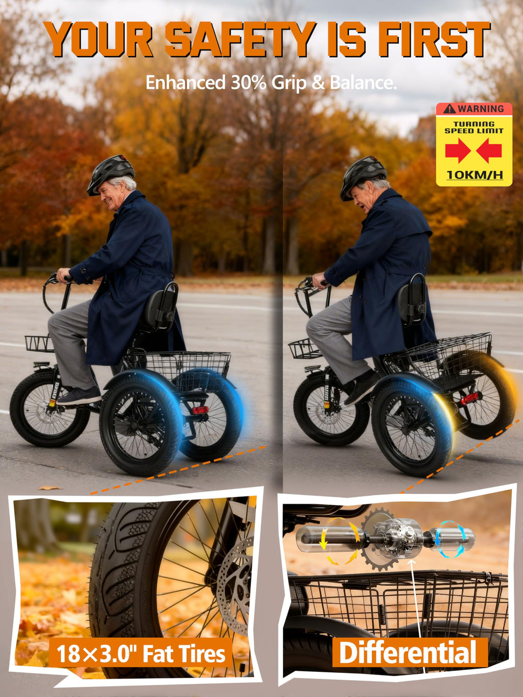 Electric Tricycle Bike 1200W Folding 3 Wheel Bicycle M46262