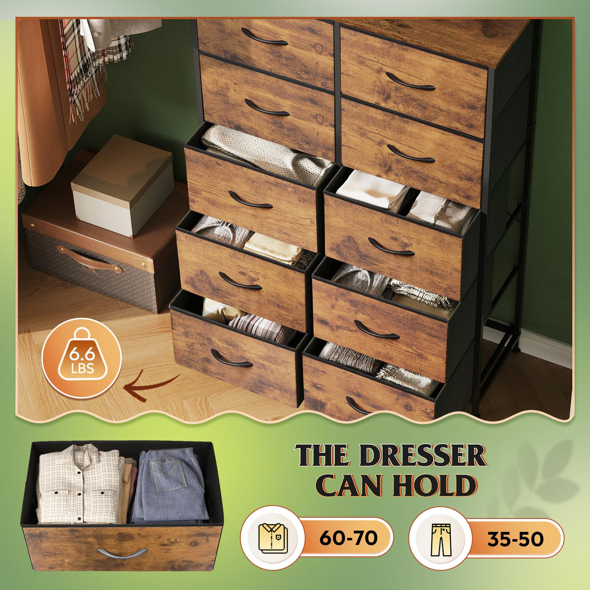 Rustic Brown Wood Grain Print Tall Dresser Y8074
