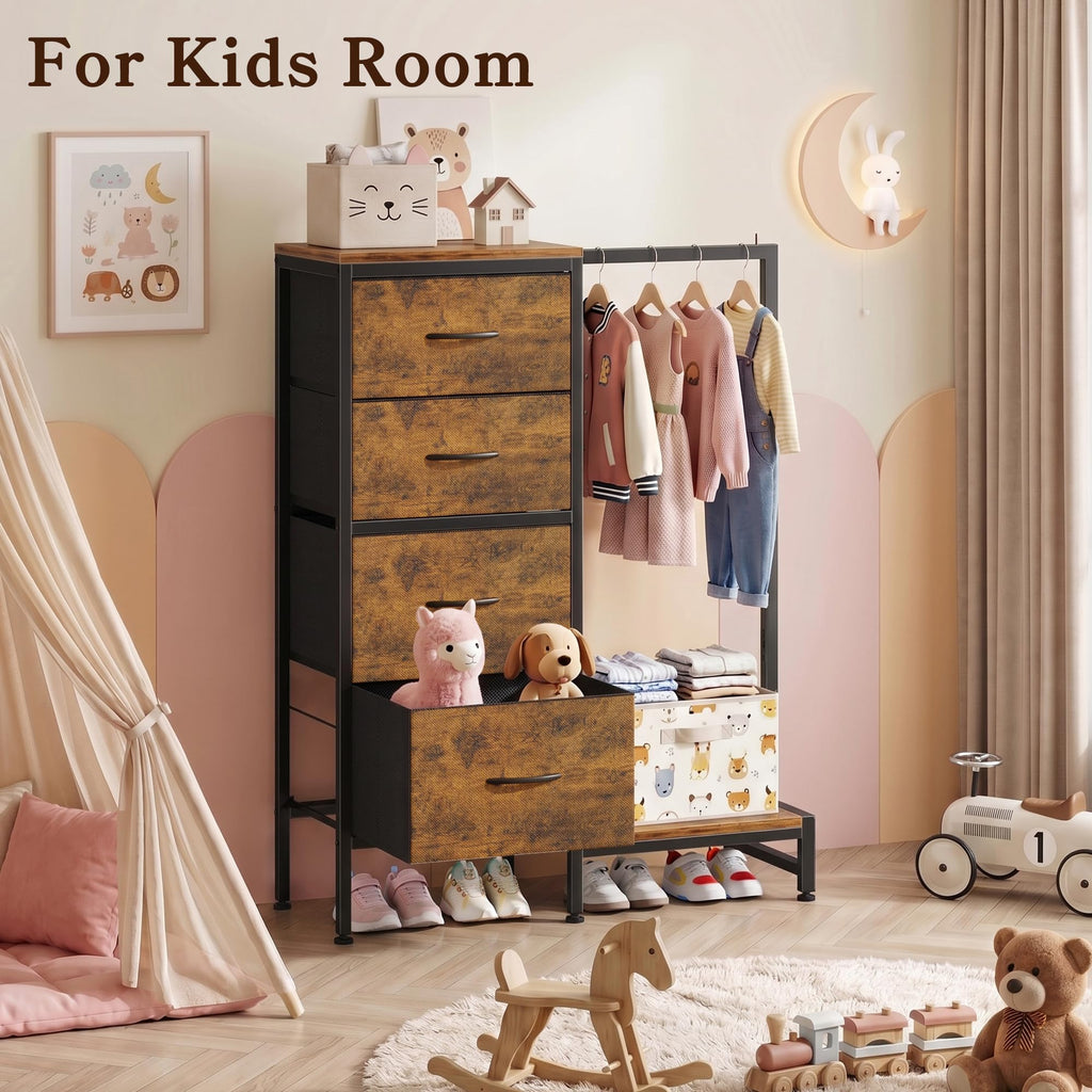 Tall Dresser with Hanging Rack, 4 Drawers O920