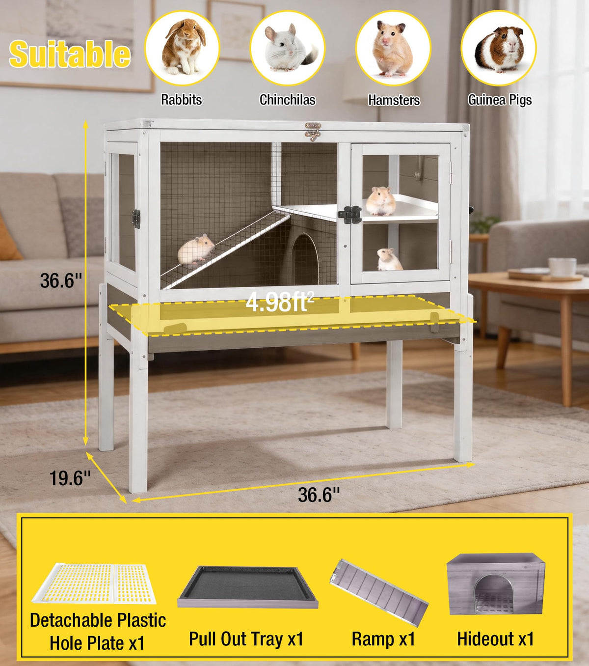 Brown Guinea Pig Cage with Sliding Tray and Ramp U34887