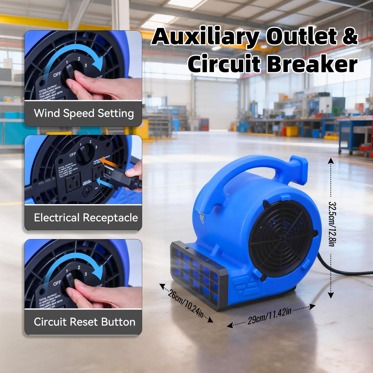 1/4 HP 1000 CFM 3 Speeds Air Mover Blower Fan G6382