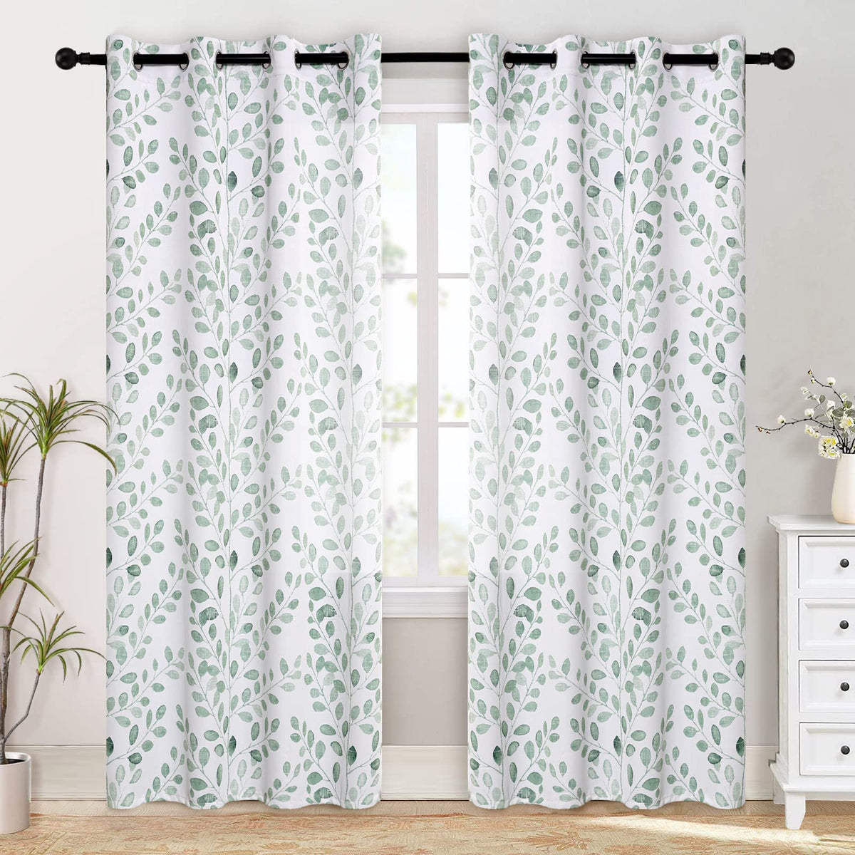 Green Leaf Curtains 84 Inch Length Grommet 2 Pcs T4095