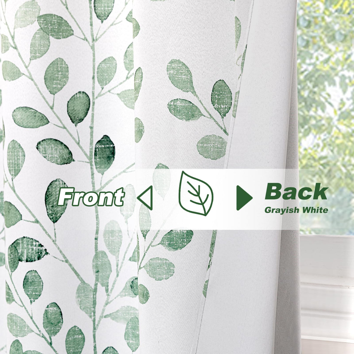 Green Leaf Curtains 84 Inch Length Grommet 2 Pcs T4095