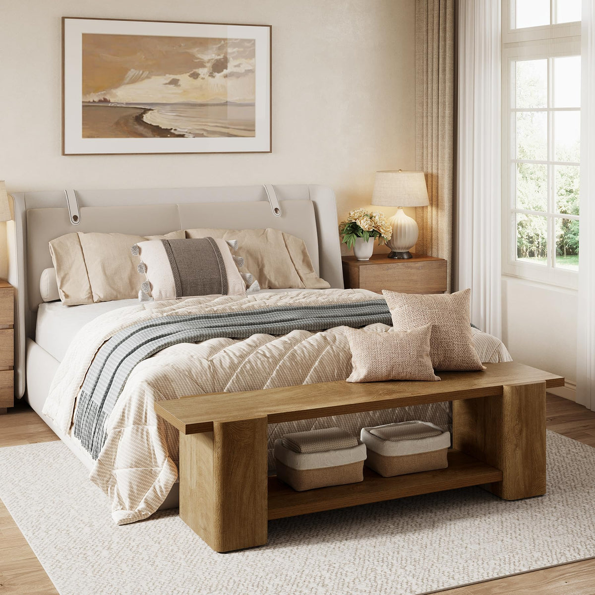 Wood Storage Bench with Shelf R1879