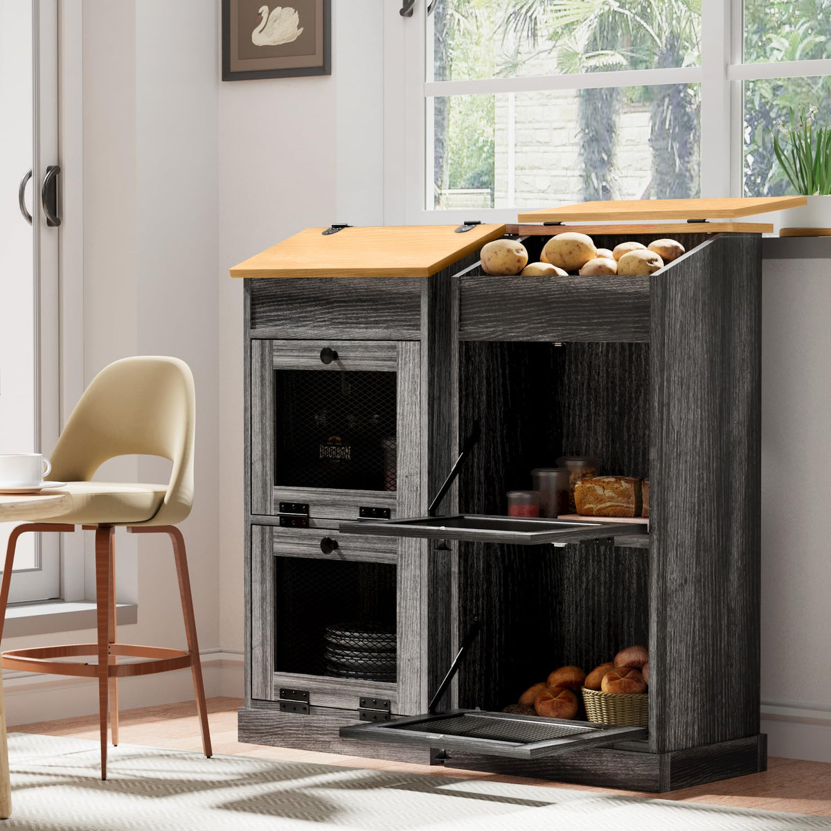 Wooden Potato and Onion Storage Bin with Lid T55173