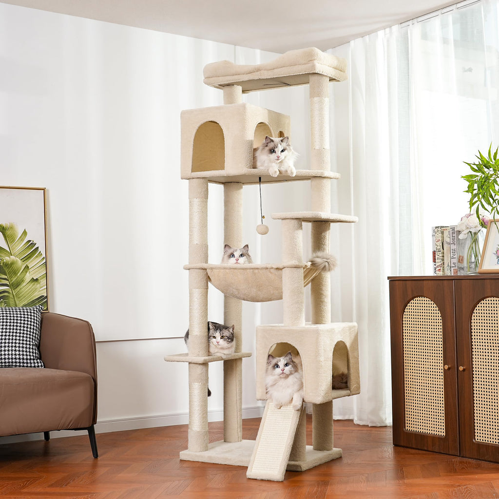Beige Cat Tree with Hammock and Bed F45506