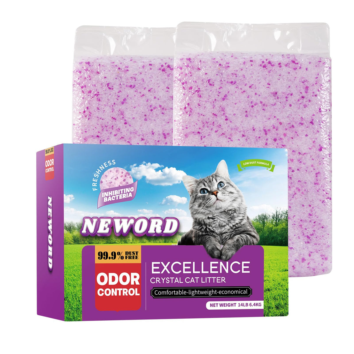 Lightly Scented Cat Litter 14 lbs Low Tracking Dust-Free Purple Silica Gel H36694