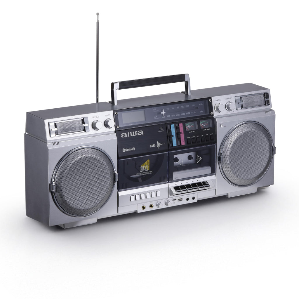 Retro Boombox CD Player with Cassette Recording, Bluetooth, FM/AM Radio, USB/SD/AUX Inputs, Dual 40W Speakers A5756