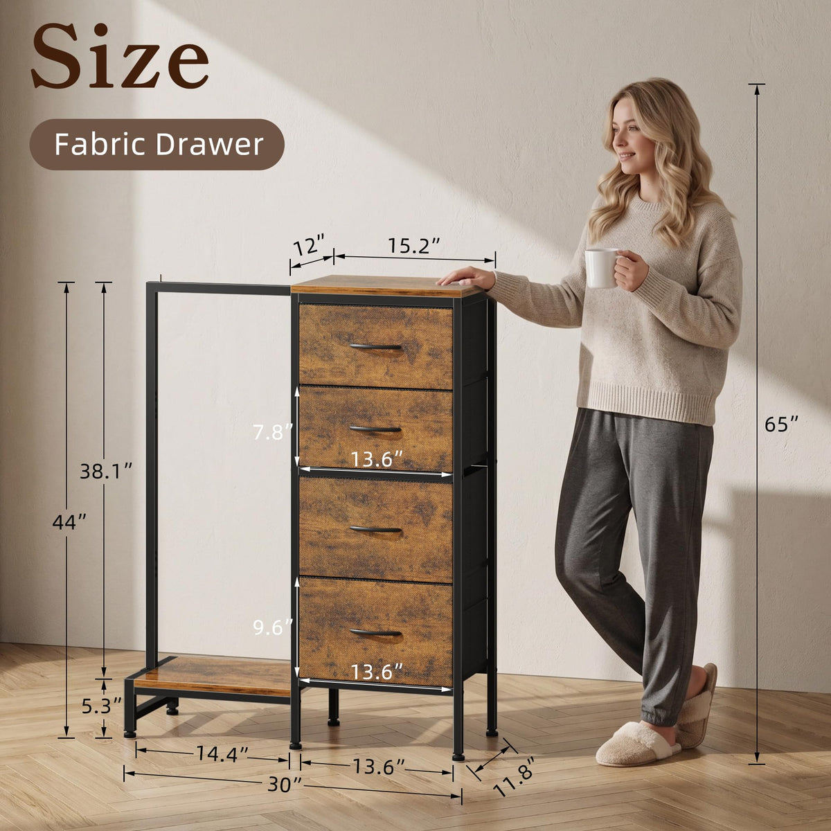 Tall Dresser with Hanging Rack, 4 Drawers O920