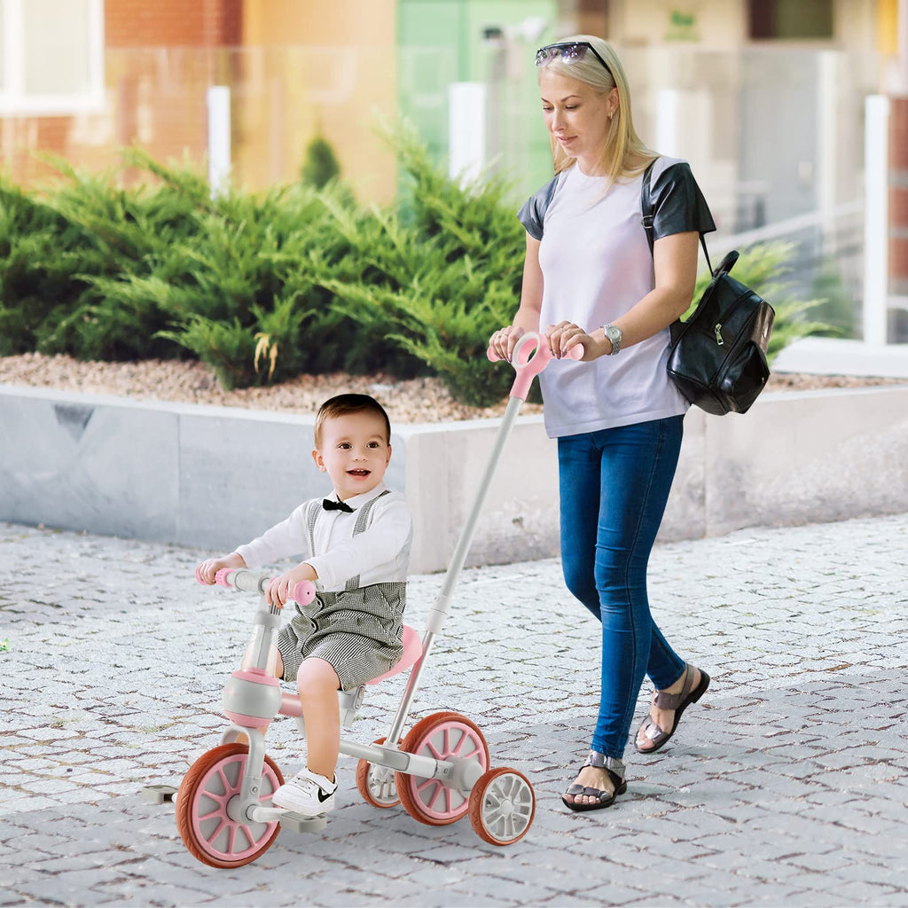 4 in 1 Tricycle with Adjustable Seat & Push Handle, Removable Pedals & Training Wheels, Pink B618