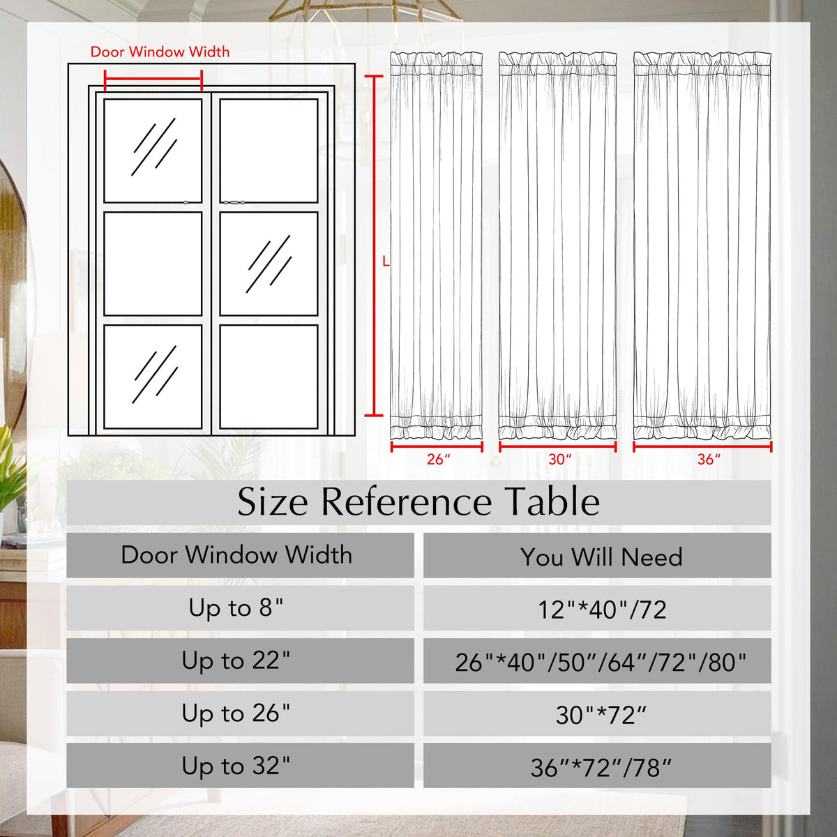 Cream Linen French Door Curtain 72 Inch Length E9308