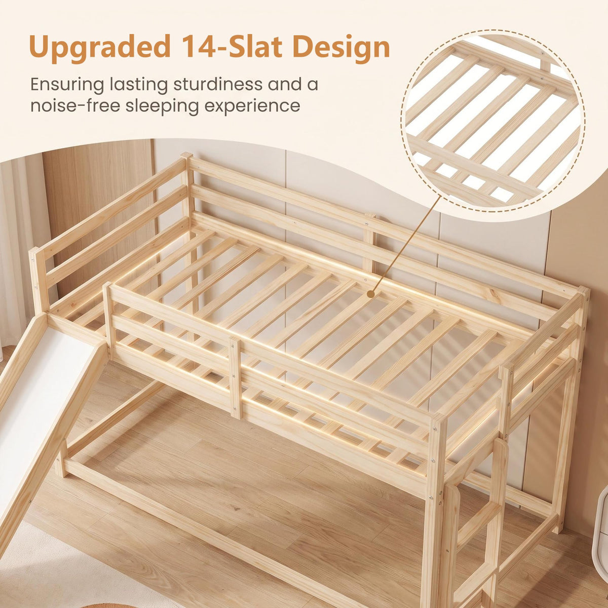 Twin Over Twin Solid Wood Bunk Bed with Slide and Ladder Y8273