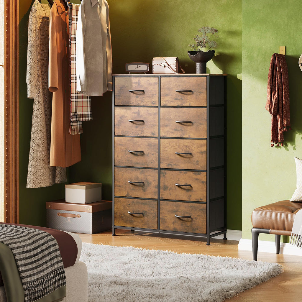 Rustic Brown Wood Grain Print Tall Dresser Y8074