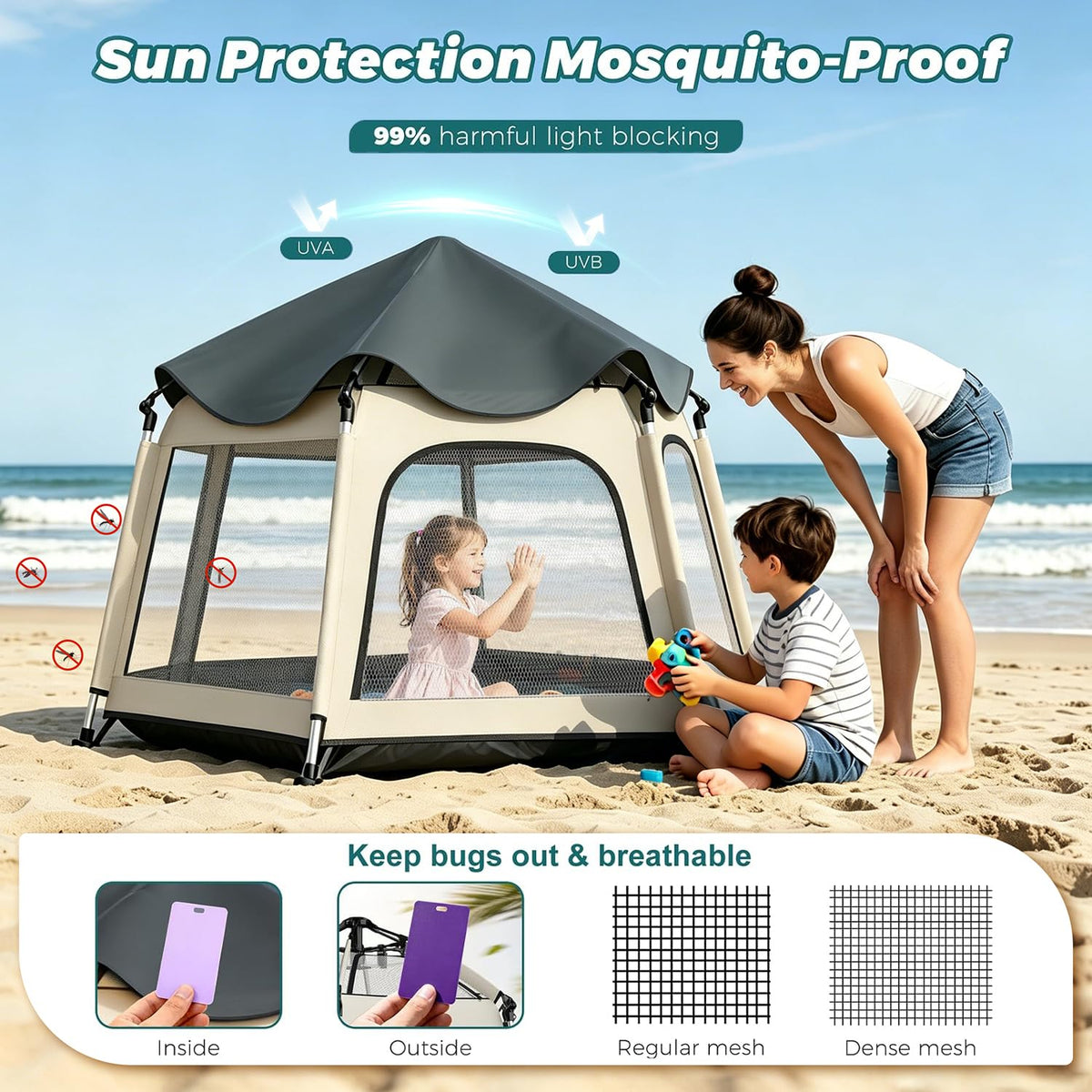 Foldable Baby Playpen with Canopy B37504