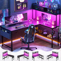 59" L Shaped Desk with LED Light & Power Outlet L493785