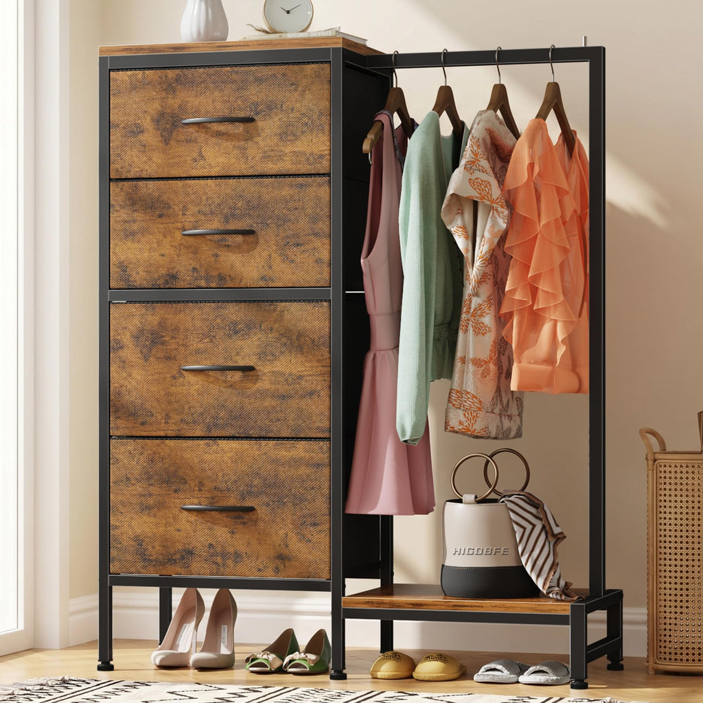 Tall Dresser with Hanging Rack, 4 Drawers O920
