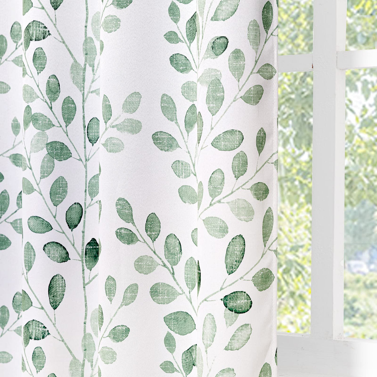 Green Leaf Curtains 84 Inch Length Grommet 2 Pcs T4095