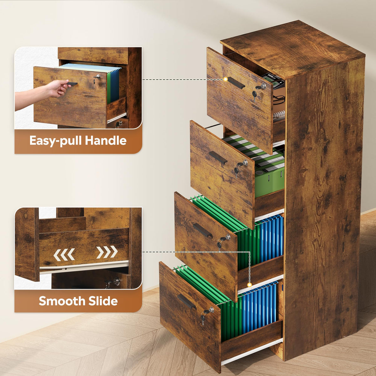 4 Drawer Wood File Cabinet Z653268