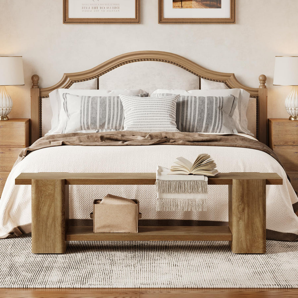 Wood Storage Bench with Shelf R1879