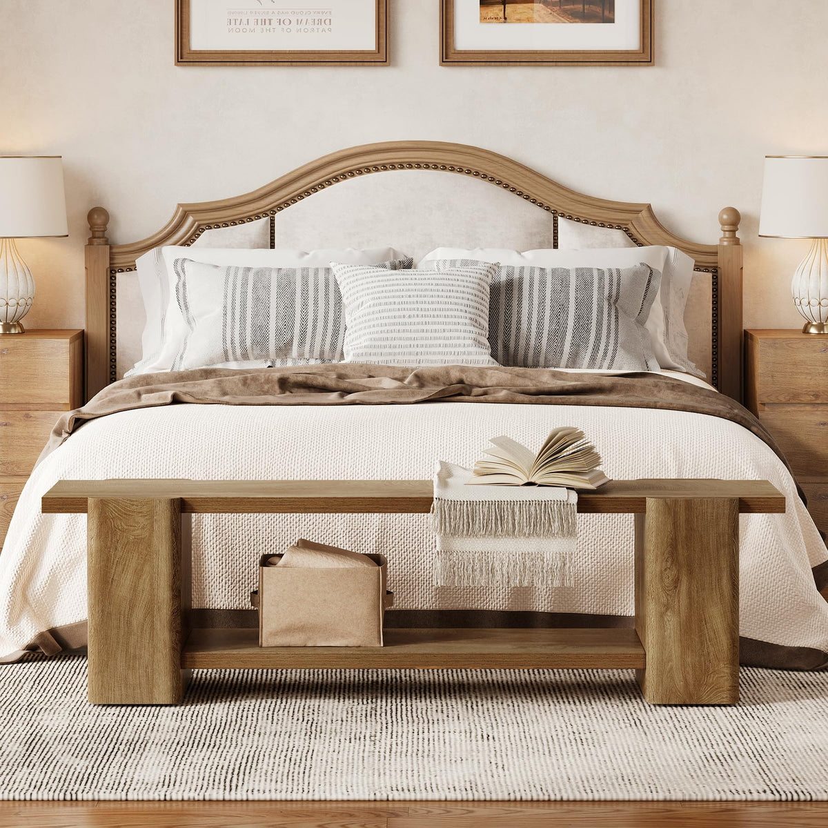 Wood Storage Bench with Shelf R1879