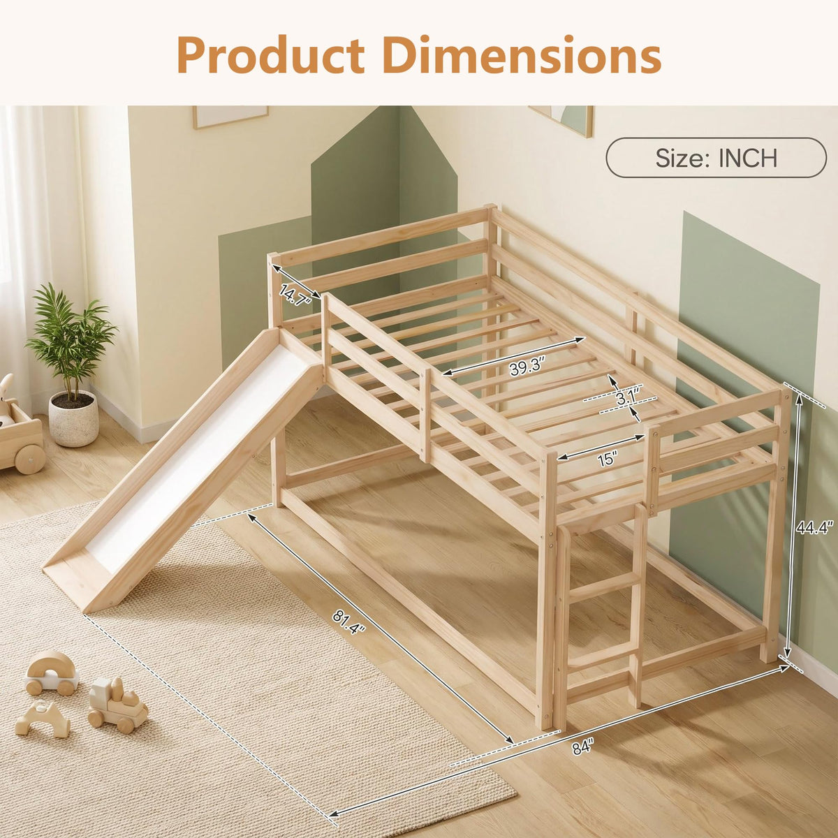 Twin Over Twin Solid Wood Bunk Bed with Slide and Ladder Y8273
