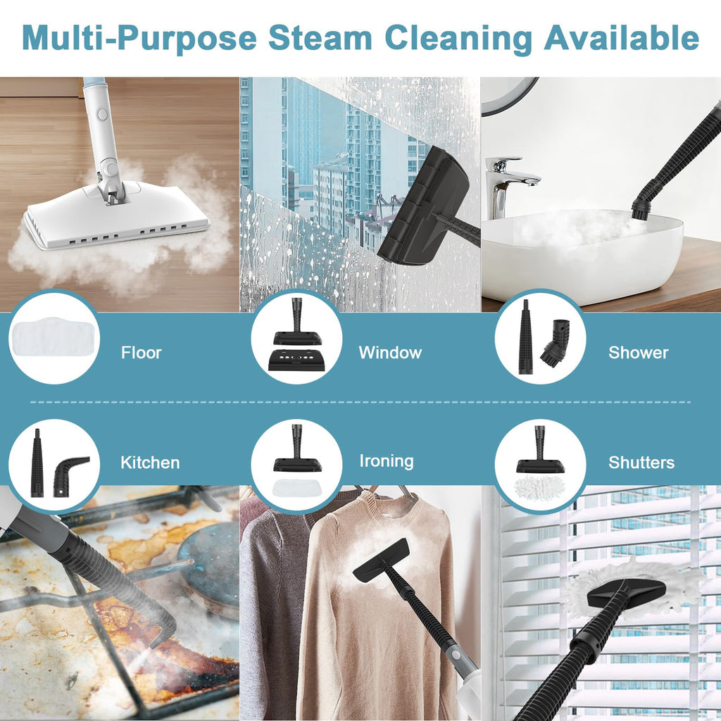 6 in1 Steam Mop Cleaner with 2 Modes, 2 Microfiber Pads, 400ML Removable Tank S5039