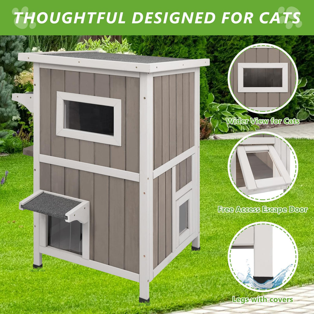2 Story Weatherproof Wooden Outdoor Cat House W384713