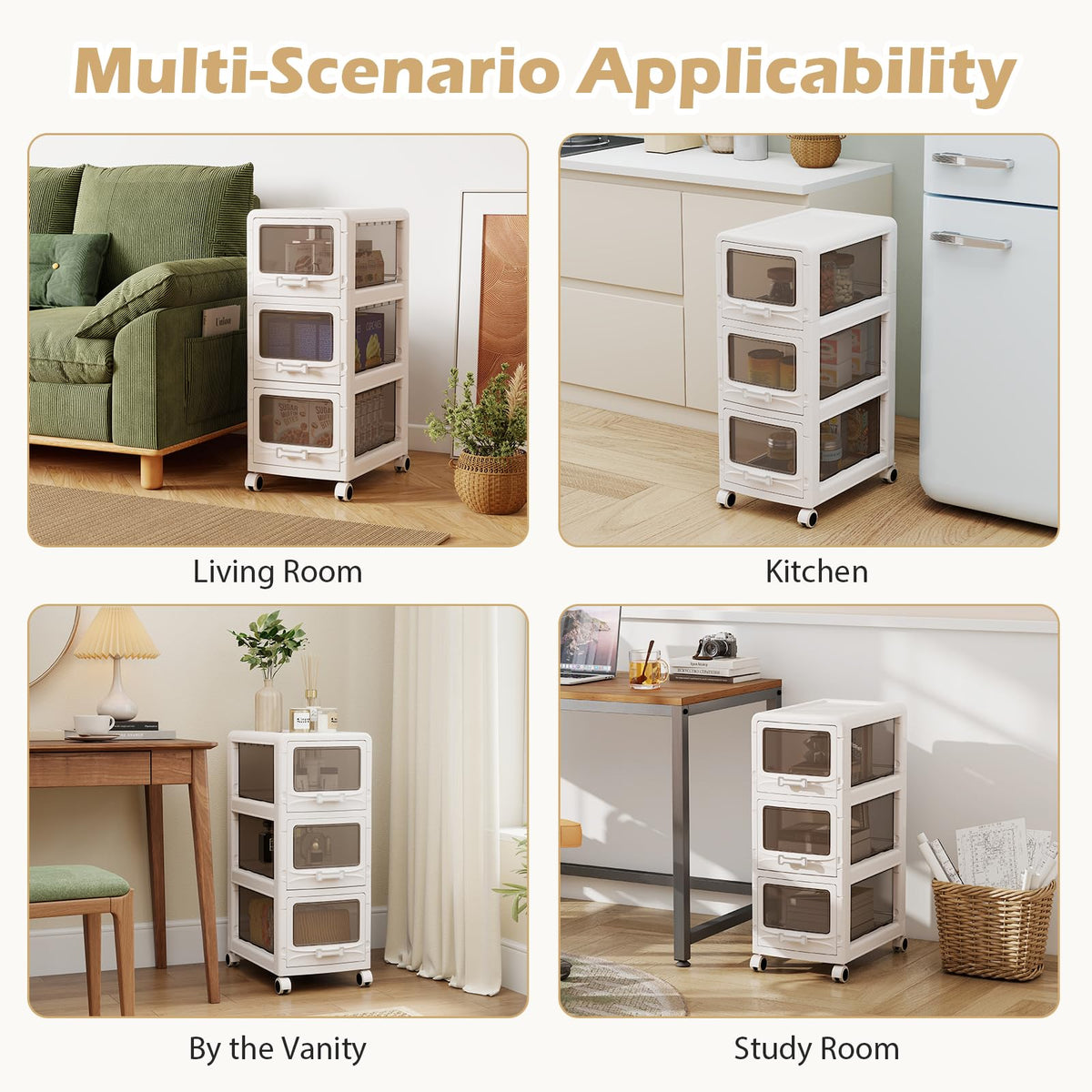 3 Tier Rolling Storage Cart with Drawers U13694