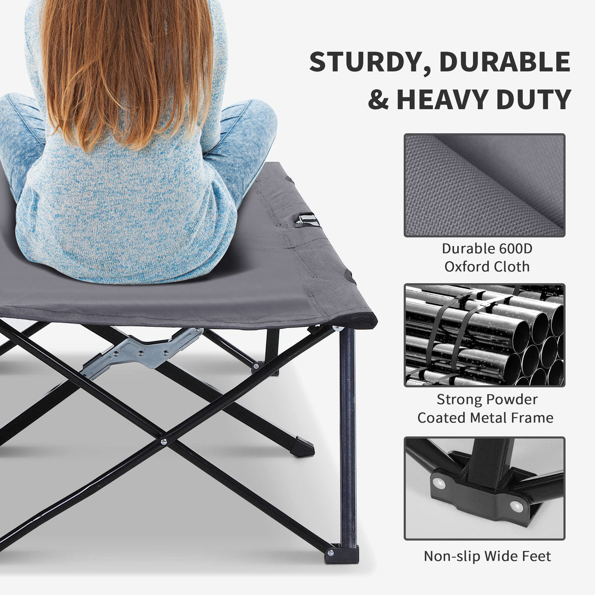 2 Person Folding Camping Cot with Carry Bag O23748