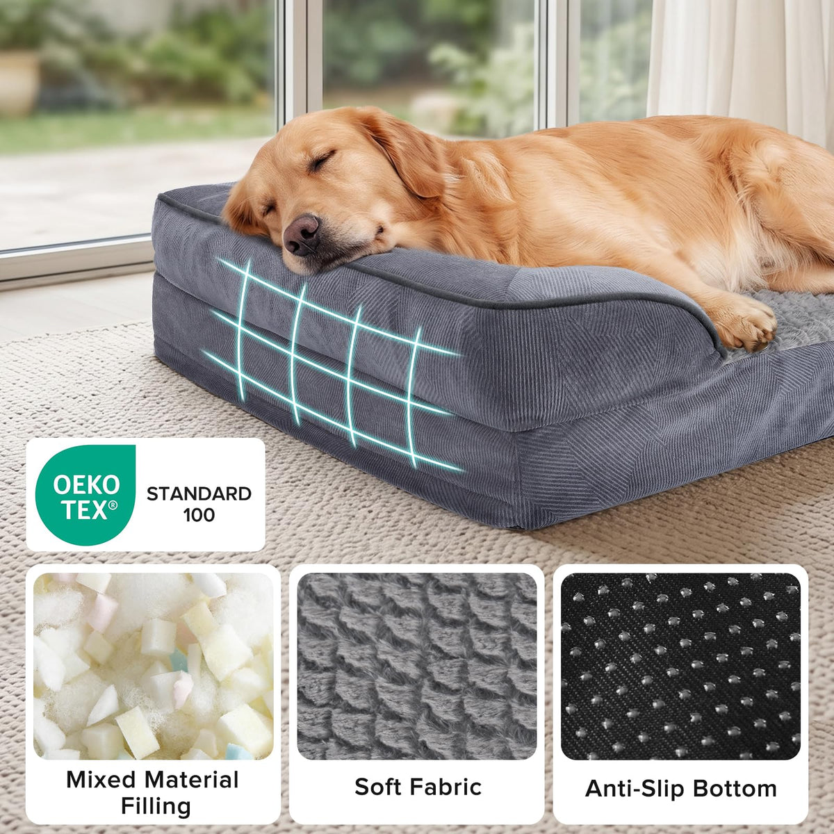 XL Washable Orthopedic Dog Sofa with Egg-Crate Foam C436