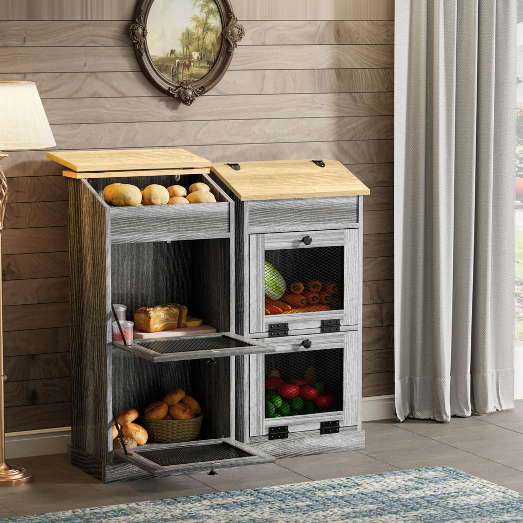 Wooden Potato and Onion Storage Bin with Lid T55173