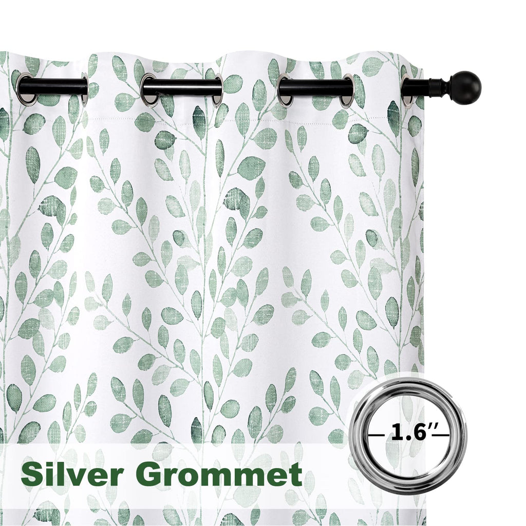 Green Leaf Curtains 84 Inch Length Grommet 2 Pcs T4095