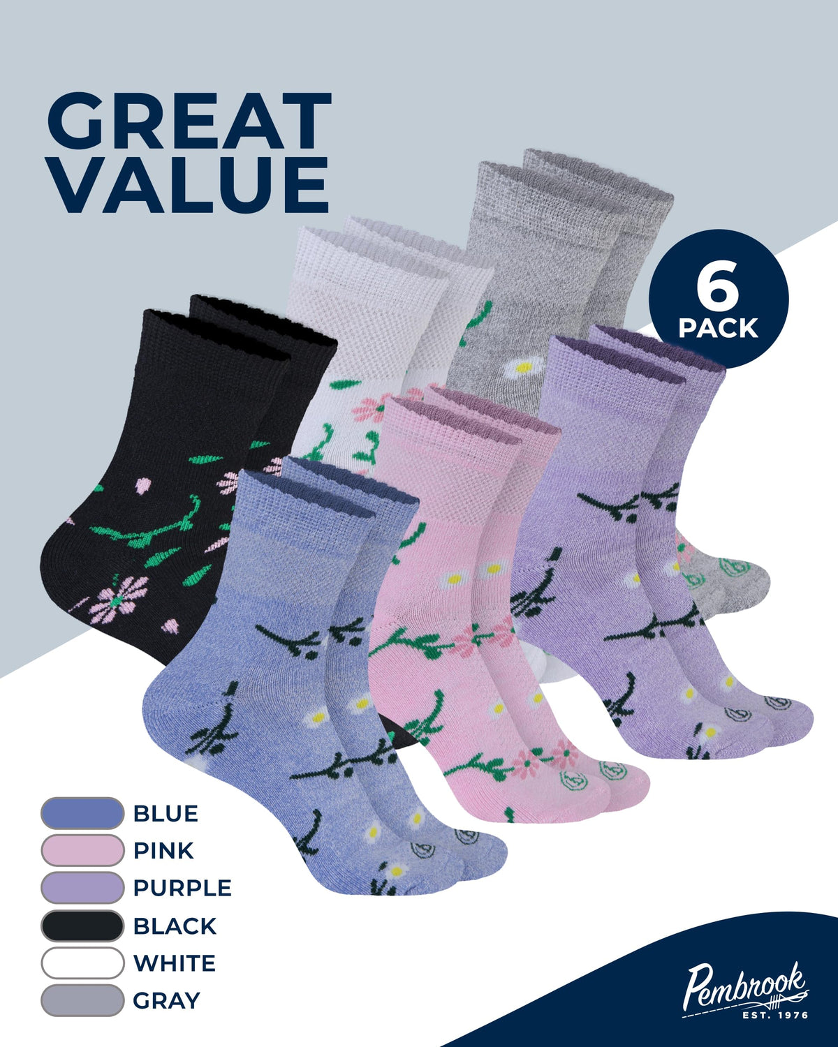 Bamboo Viscose Diabetic Socks 6 Pairs T172430