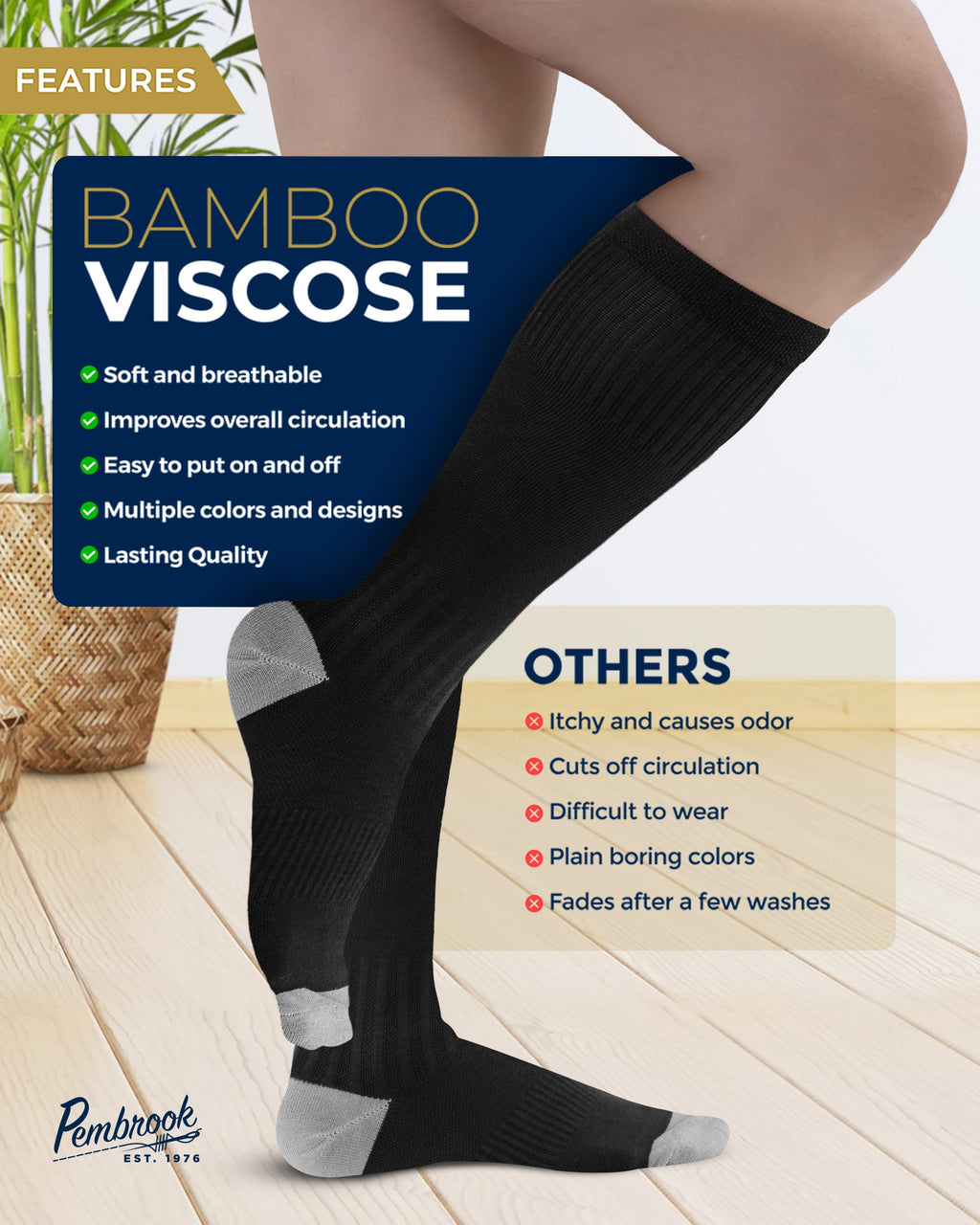 Bamboo Viscose 3 Pairs 8-15 mmhg Knee High Compression Socks F10161