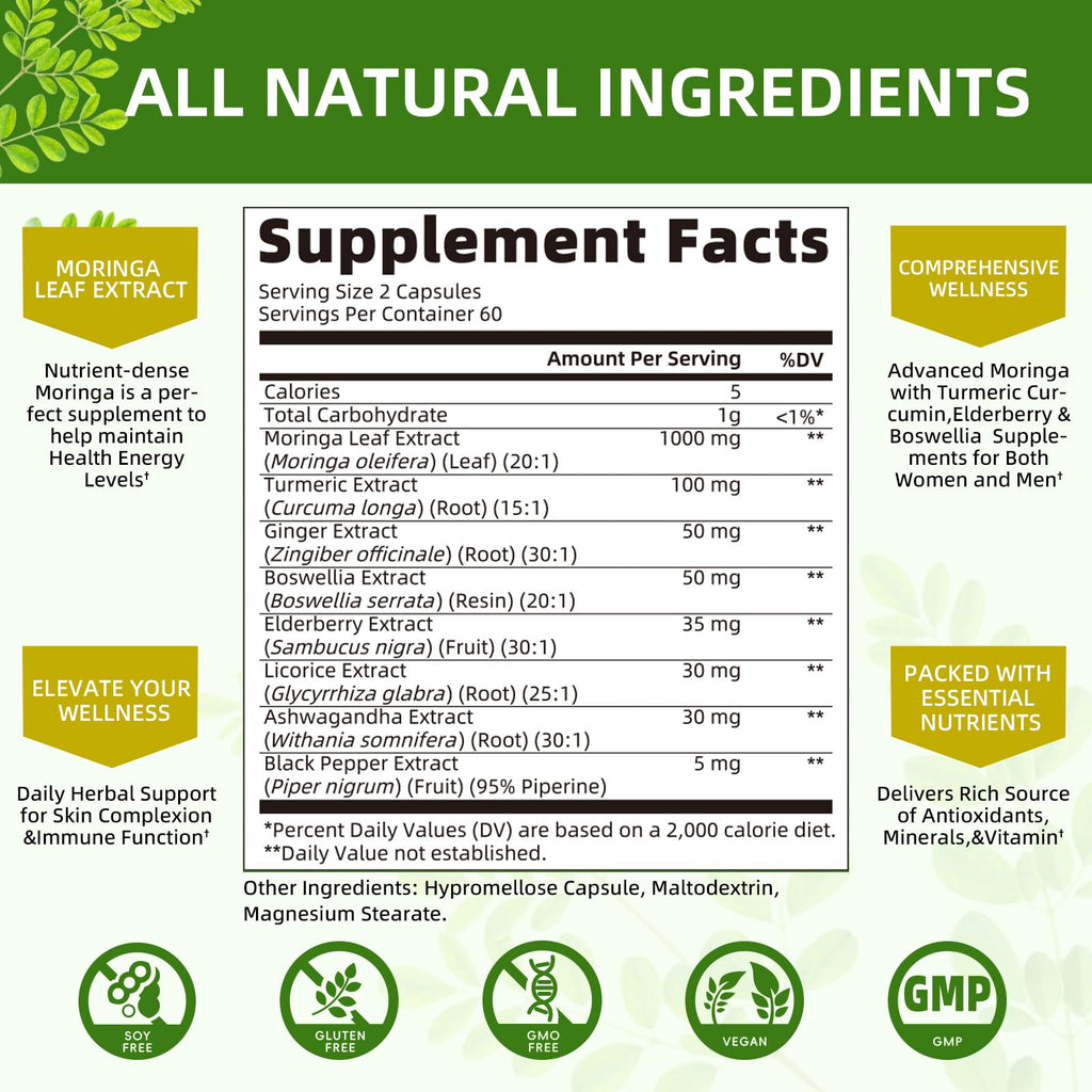 Moringa Capsules 1000mg with Ashwagandha & Turmeric R267