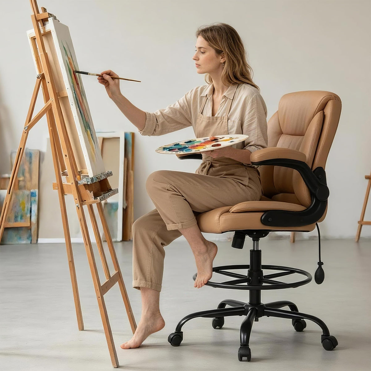 Brown PU Leather Drafting Chair X7182