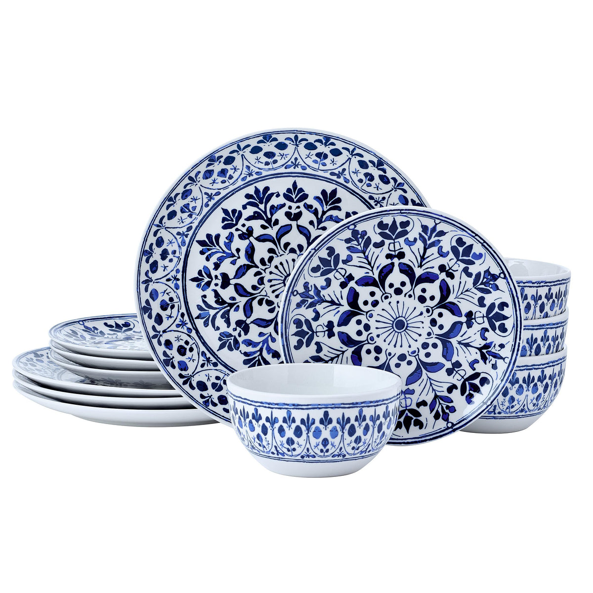 12 Piece Blue Stoneware Dinnerware Set N6841