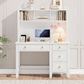 47" White and Gold Desk with Hutch and 4 Drawers J670400
