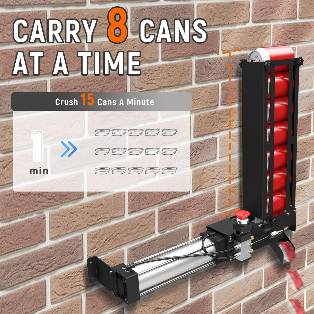 Pneumatic Can Crusher with Hopper, Wall Mounted 12oz-16oz A475543