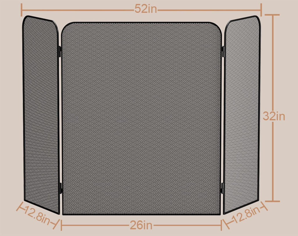 Iron 3-Panel Fireplace Screen Spark Guard D466884