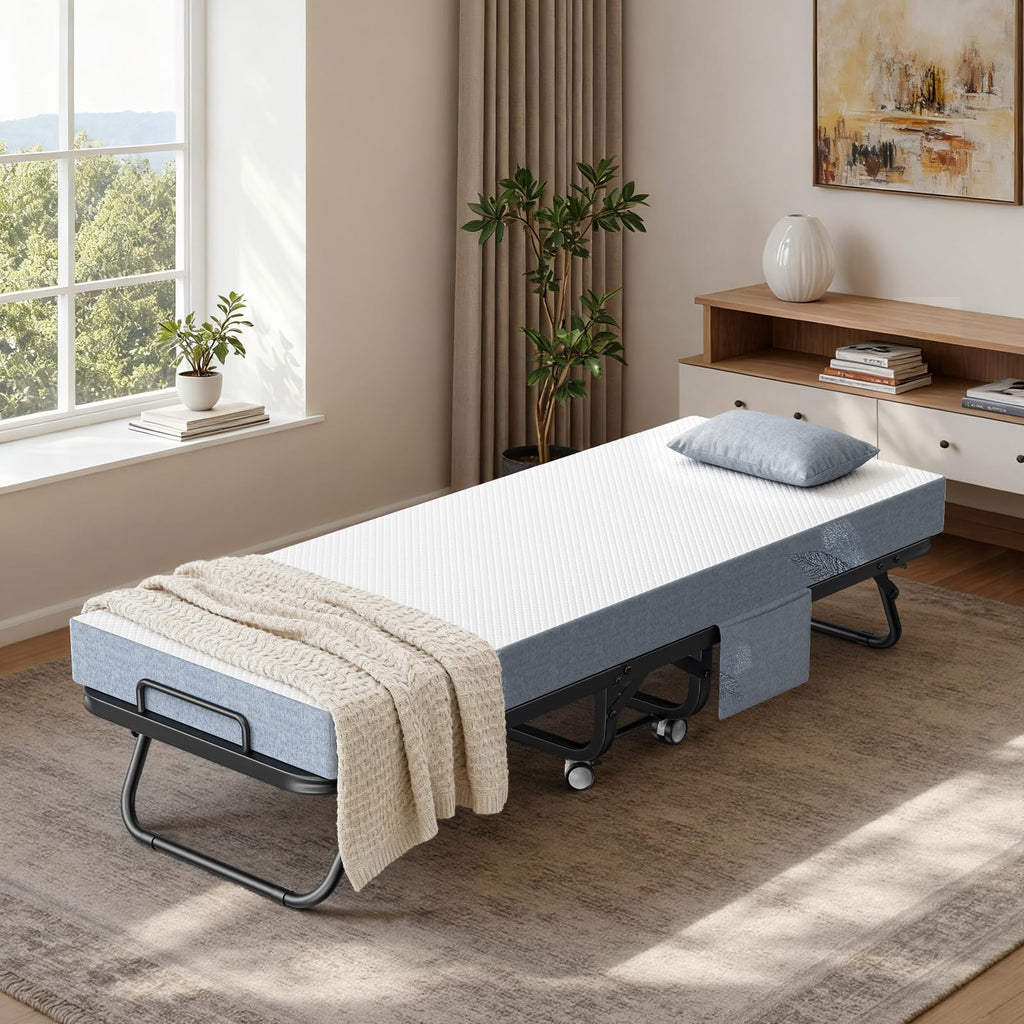 75" x 31" Folding Bed with 5" Memory Foam Mattress and Wheels D580958