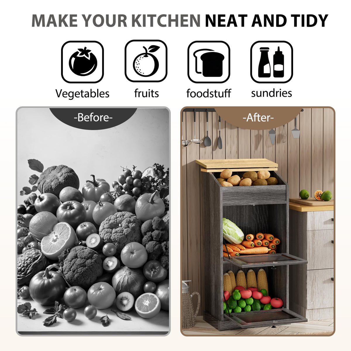 Wooden Potato and Onion Storage Bin with Lid T55173