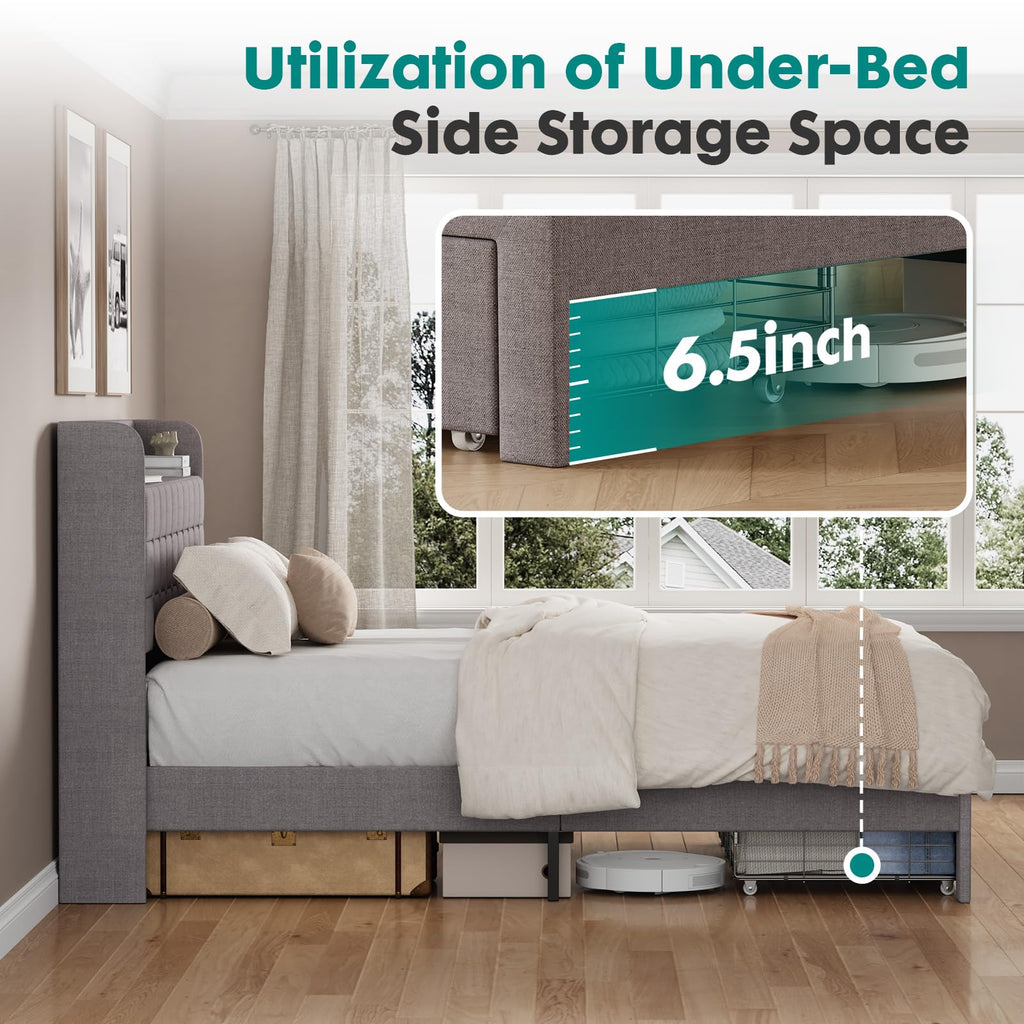 Full Upholstered Platform Bed Frame with Storage Drawers Y247700