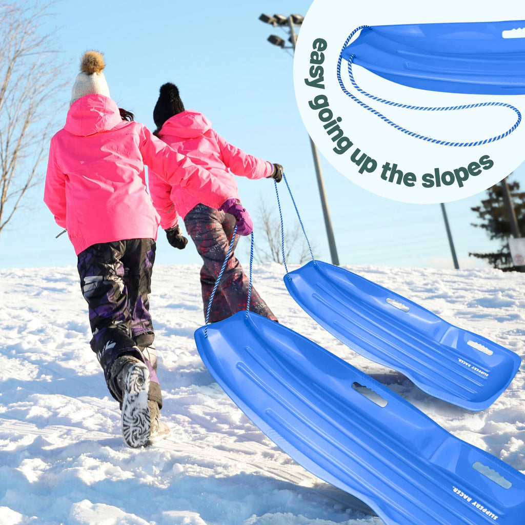 Kids Plastic Snow Sled with Pull Rope and Handles, Blue U726