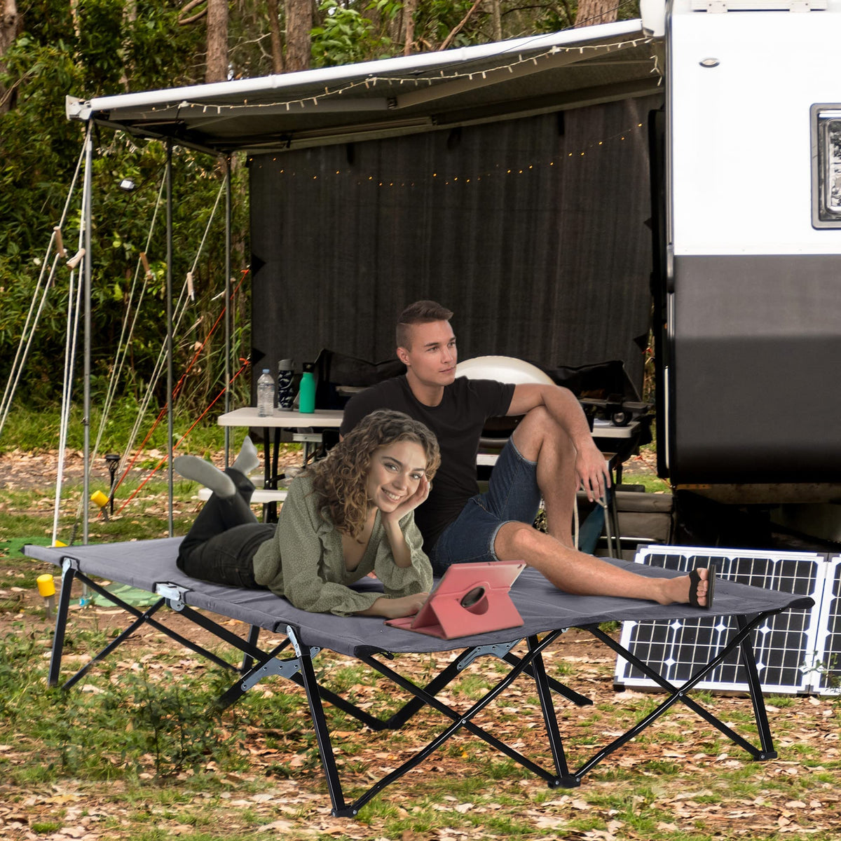 2 Person Folding Camping Cot with Carry Bag O23748