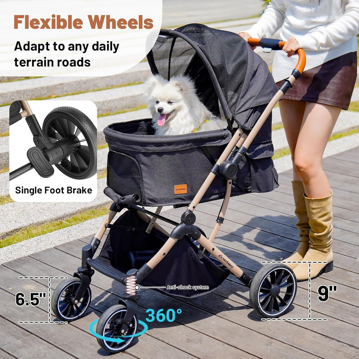 4-Wheel Pet Stroller with Reversible Handle M532