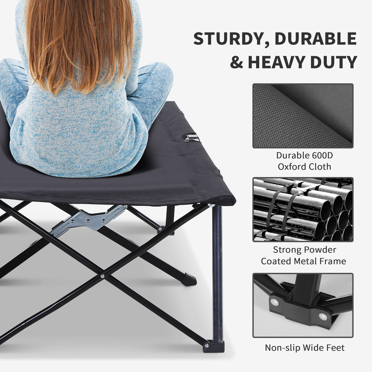 2 Person Folding Camping Cot with Carry Bag, 300 lbs Capacity V334355
