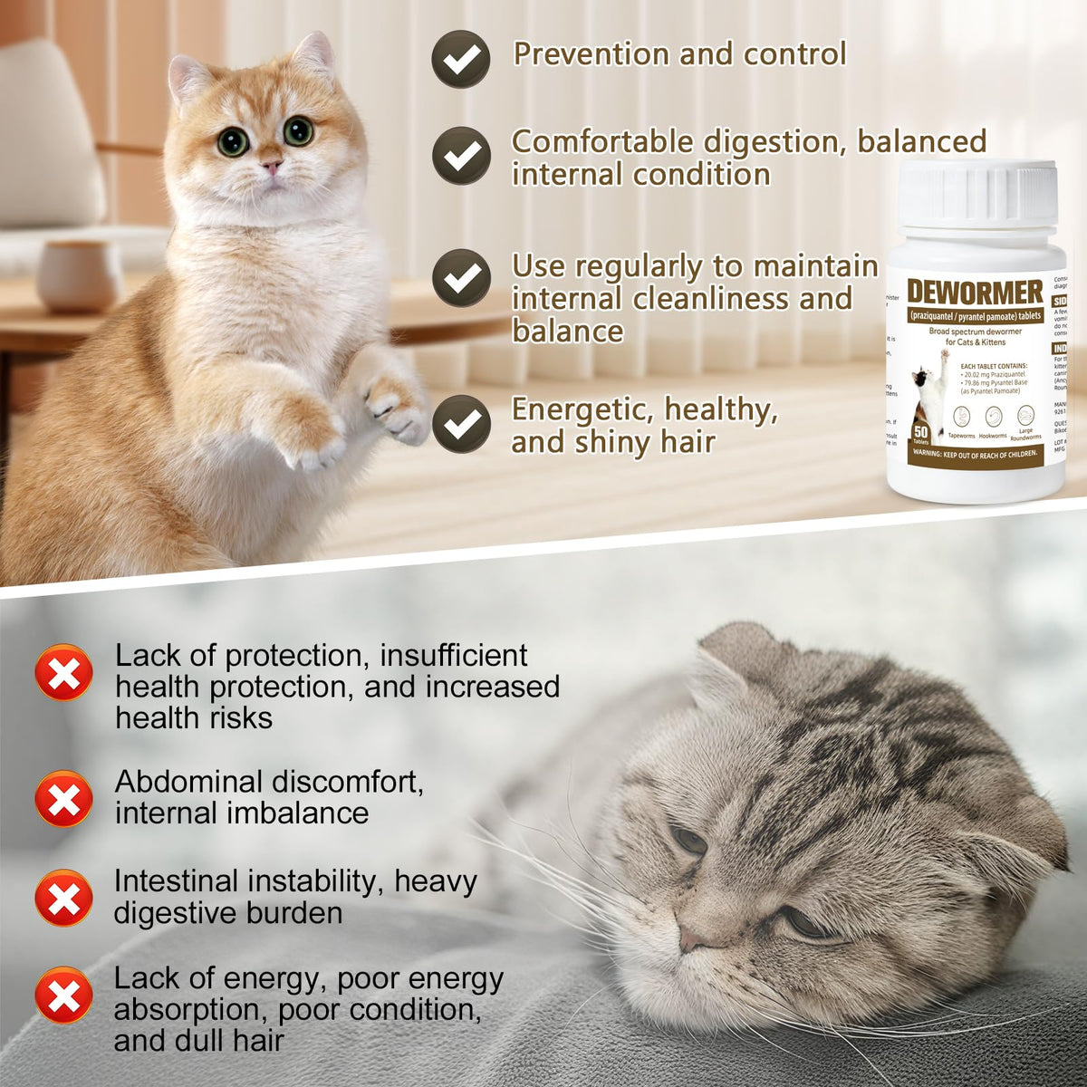 Broad-Spectrum Dewormer for Cats & Kittens, 50 Tablets R86510