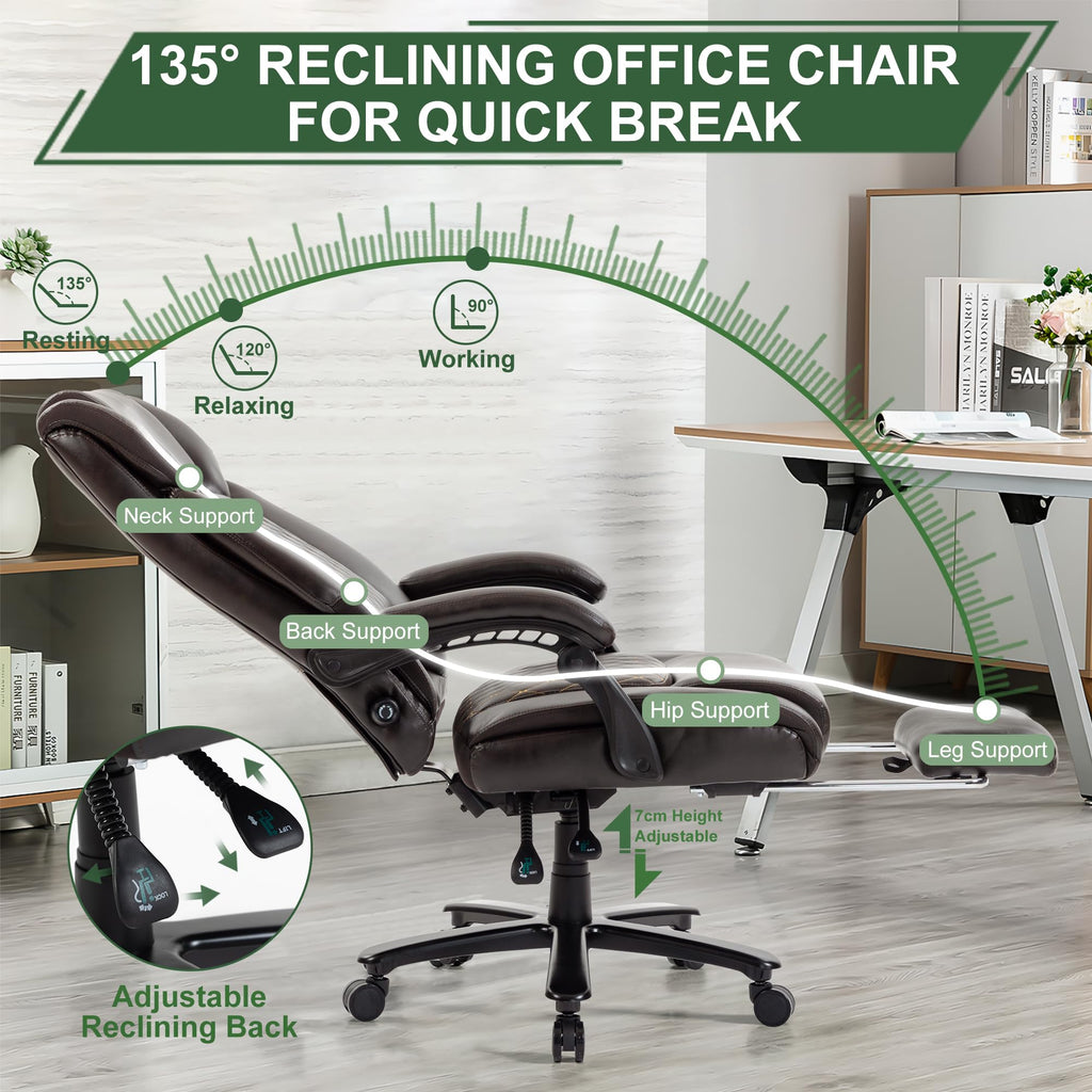 Brown Reclining Executive Office Chair with Footrest R360966